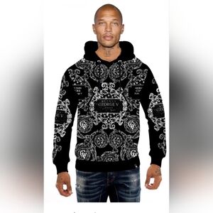 George V Hoodie - Abstract Print - Black And White - GV2643 size XXL
